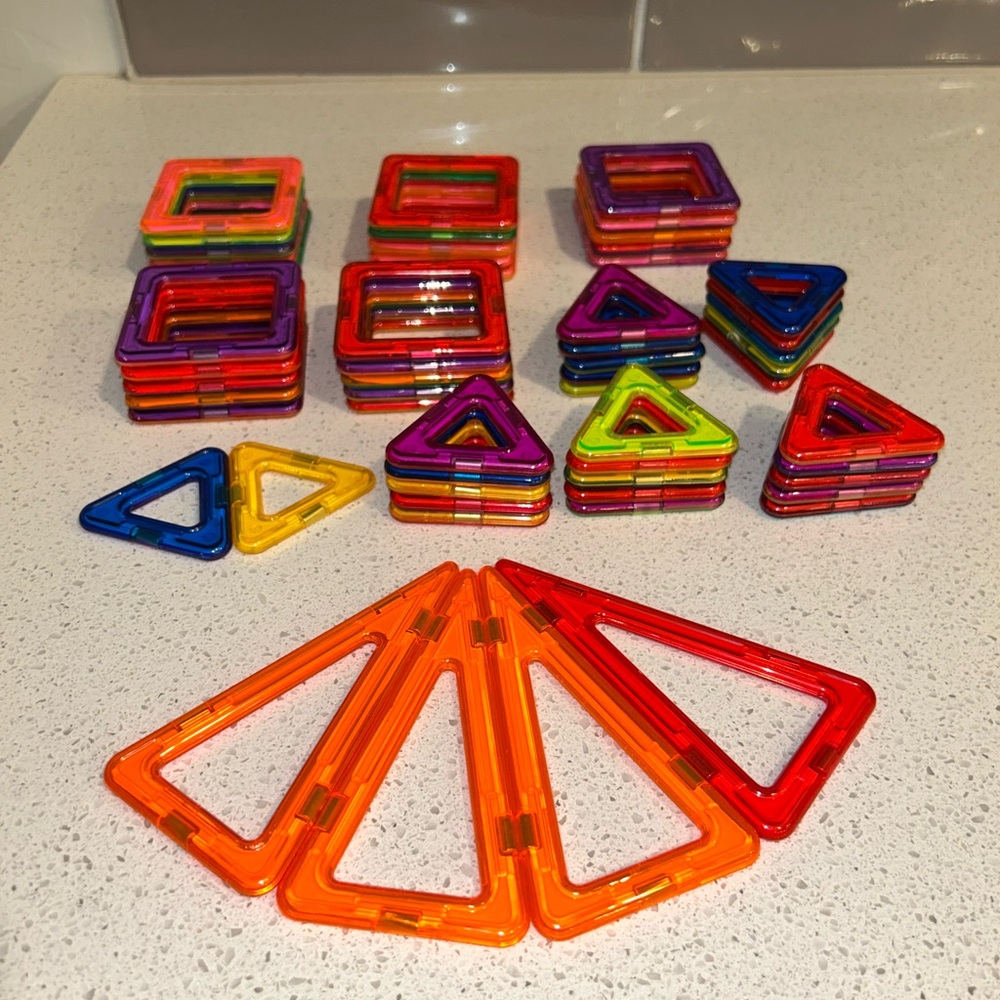 Magnetic Building Tiles Toy Squares Triangles Mixed 56 Piece Lot STEM - Picture 2 of 2
